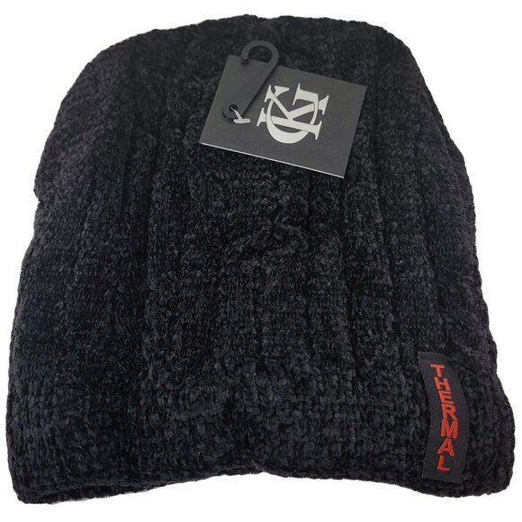 Women's Winter Thermal Fleece Knit Lined Beanie Hat, Black - Picture 1 of 3